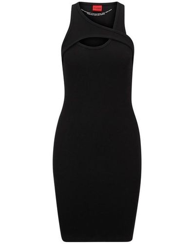 HUGO Cutout Detail Stretch Cotton Dress - Black
