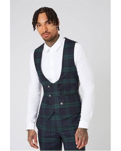 Twisted Tailor Ginger Skinny Fit Waistcoat - Blue