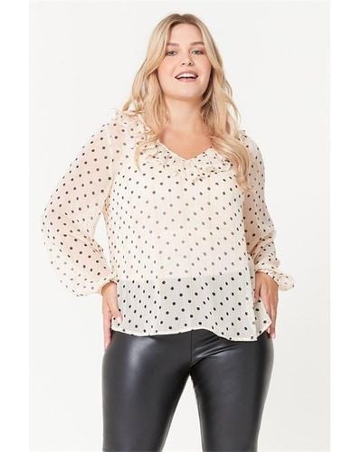 Be You Ruffle Neck Spot Blouse - Natural