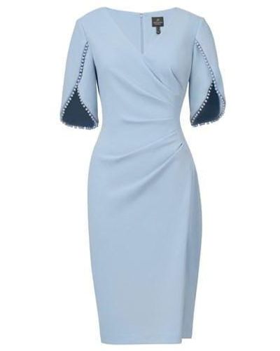 Adrianna Papell Knit Crepe Pearl Trim Dress - Blue
