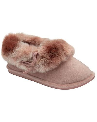 Dunlop Faux Suede Fur Lined Slippers - Brown