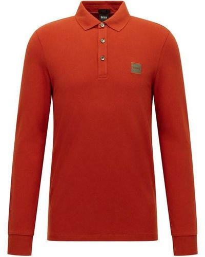 BOSS Passerby Long Sleeve Polo Shirt - Red