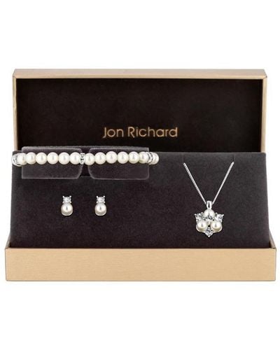 Jon Richard Plated Pearl And Crystal Set - Black