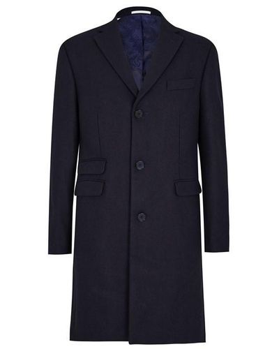 Ted Baker Navy Woollen Melton Coat - Blue