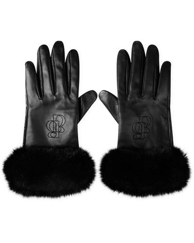 Biba Faux Fur Trim Leather Glove - Black