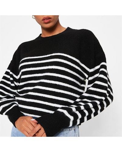 I Saw It First Recycled Knit Balloon Sleeve Stripe Jumper - Black