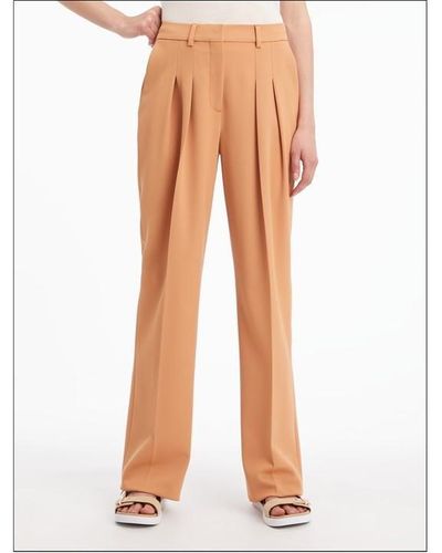 Calvin Klein Wool Twill Pleated Straight Pant - Orange