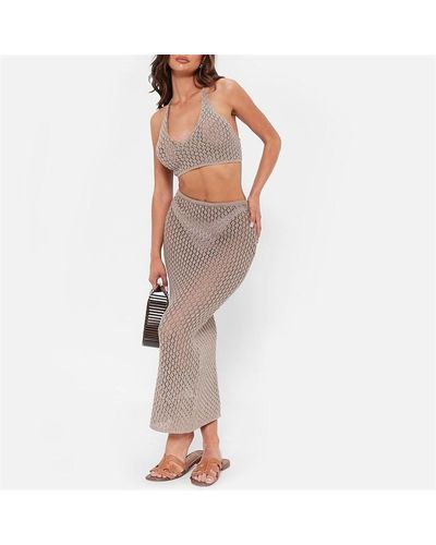 I Saw It First Lace Up Crochet Knit Maxi Skirt Co-ord - Brown