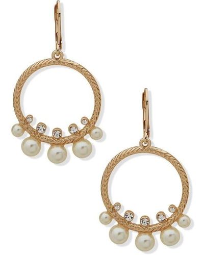 Anne Klein Ladies Gold Tone Pearl Circle Earrings - Metallic
