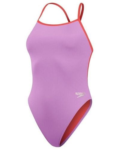 Speedo Solid Tie Back Swimsuit - Purple