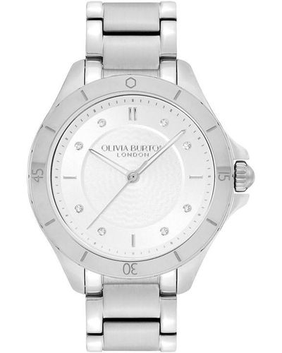 Olivia Burton Luxe 36mm Guilloche Metallic White & Bracelet Watch