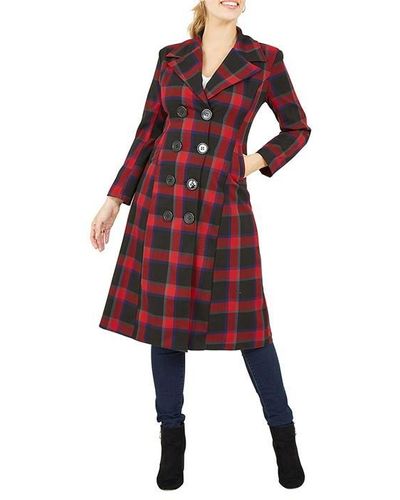 Yumi' Checked Fitted Retro Dress Coat - Red