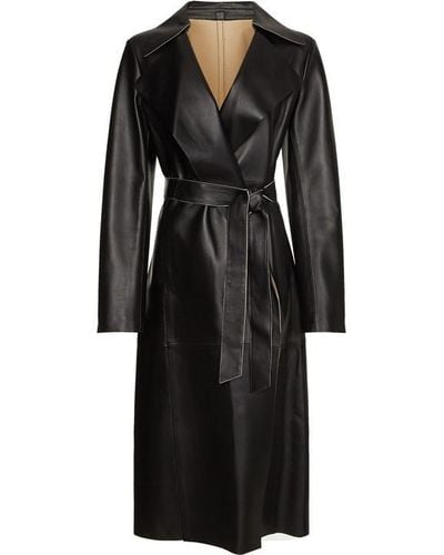 Calvin Klein Contrast Leather Trench Coat - Black