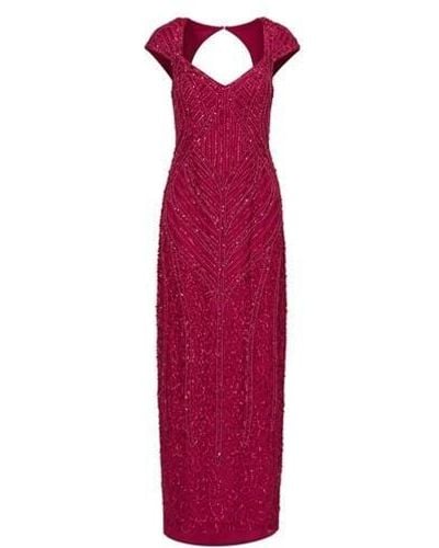 Adrianna Papell Beaded Column Gown - Red