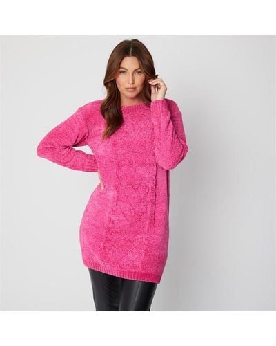 Be You Chenille Longline Cable Jumper - Pink