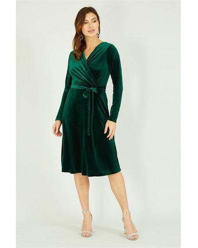 Yumi' Velvet Wrap Dress - Green