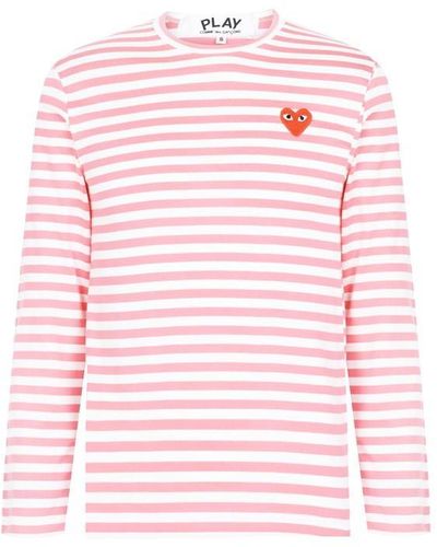 COMME DES GARÇONS PLAY Striped Long Sleeve T Shirt - Pink