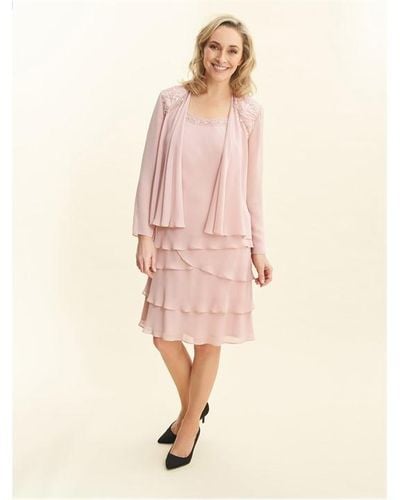 Gina Bacconi Camira Lace Shoulder Tier Jacket Dress - Pink