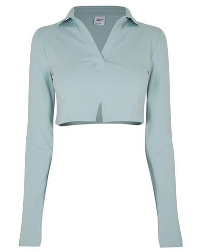 Reebok Classics Long Sleeve Polo Shirt Top - Blue