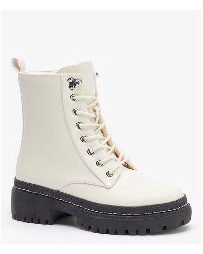 Be You Lace Up Stitch Detail Biker Boot - White