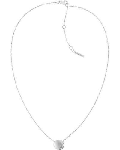 Calvin Klein Ladies Brushed Stainless Steel Crystal Necklace - White