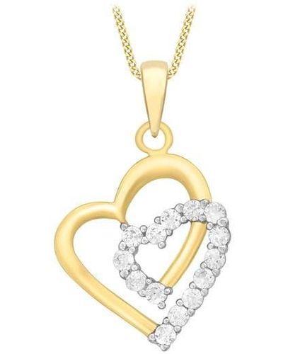 Be You 9ct Double Heart Cz Necklace - Metallic