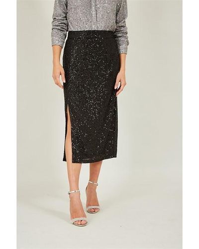 Yumi' Sequin Fitted Skirt - Black
