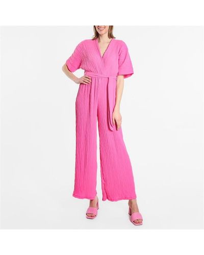 Be You Wide Leg Plisse Jumpsuit - Pink