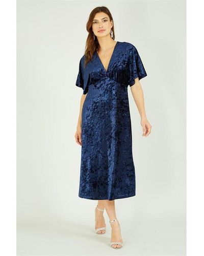 Yumi' Navy Velvet Kimono Midi Dress - Blue