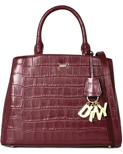 DKNY Paige Croc Embossed Leather Satchel - Red