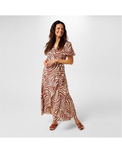 Biba Short Sleeve Wrap Dress - Brown