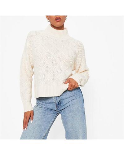 I Saw It First High Neck Cable Knit Jumper - White