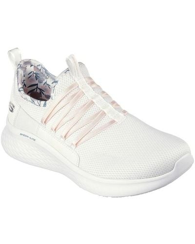Skechers Mesh Floral Trim Stretch Laced Slip On Trainers - White