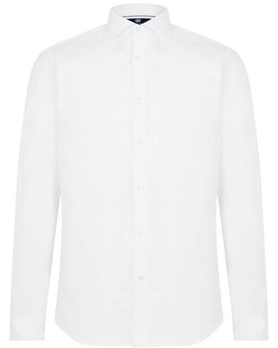 Haines and Bonner Edward Slim Fit Cutaway Collar Twill Shirt - White