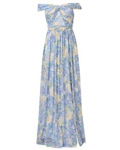 Adrianna Papell Printed Off Shoulder Gown - Blue