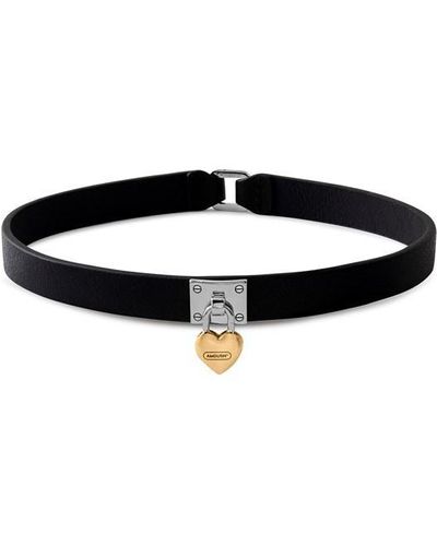 Ambush Heart Padlock Leather Choker - Black