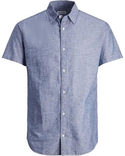 Jack & Jones Linen Blend Short Sleeve Shirt - Blue
