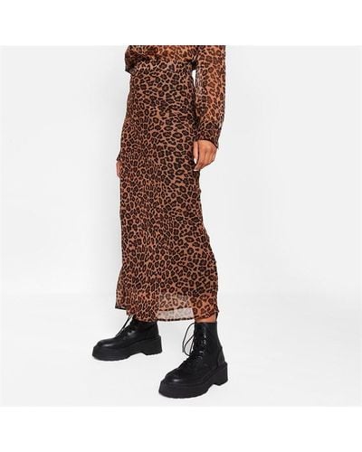 I Saw It First Chiffon Leopard Print Chiffon Midaxi Skirt Co-ord - Brown