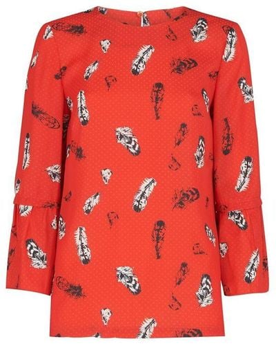 Whistles Feather Print Millie Frill Top - Red