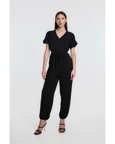 Be You V Neck Cuffed Jumpsuit - Black
