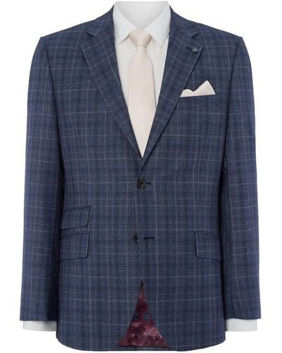 Turner and Sanderson Bavarian Tailored Fit Pow Checked Suit Jacket - Blue