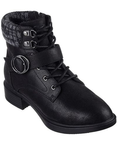 Skechers Buckly Wrap Lace Up Boot W Memory F Biker Boots - Black