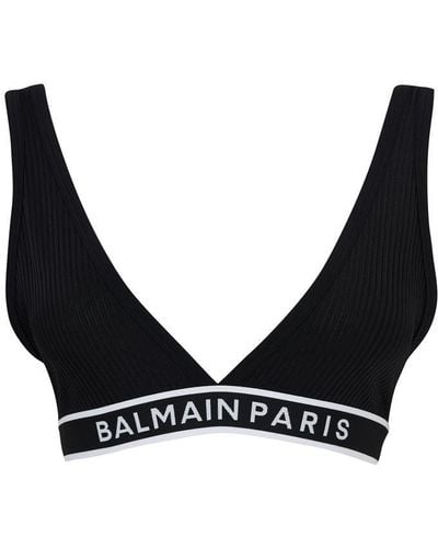 Balmain Logo Embroidered Triangle Bra - Black