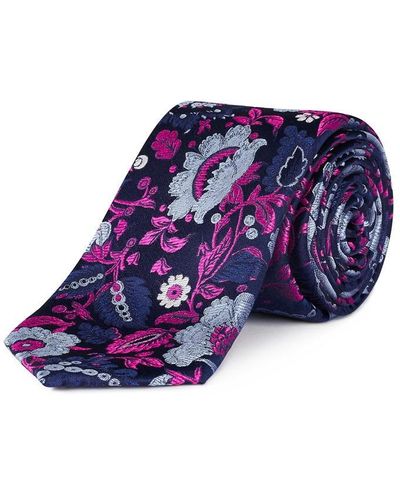 Haines and Bonner Silk Floral Tie - Purple