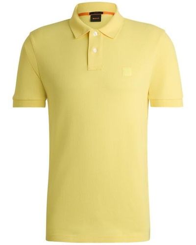 BOSS Passenger Logo-patch Cotton-blend Piqué Polo Top - Yellow