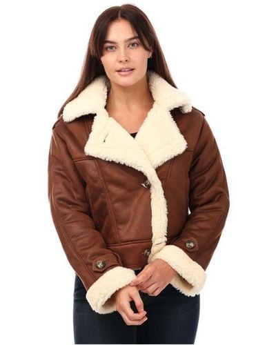 ONLY Ylva Faux Suede Aviator Jacket - Brown