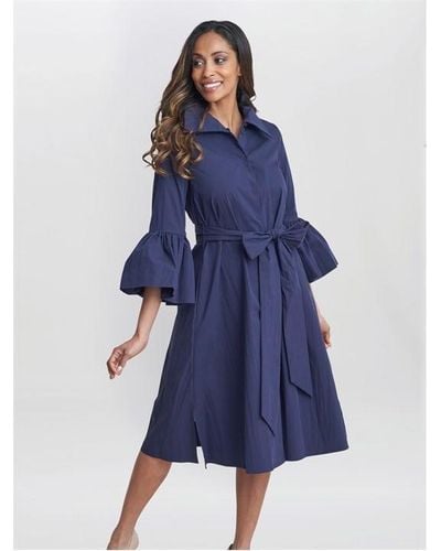 Gina Bacconi Melinda Taffeta Shirt Dress - Blue