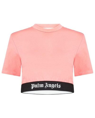 Palm Angels Logo Trim Cropped T Shirt - Pink