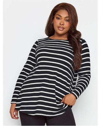 Yours Curve Rib Swing Stripe Top - Blue