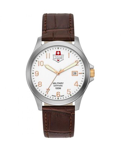 JDM MILITARY Alpha I White Dial Brown Leather Watch - Metallic